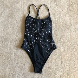 Xhilaration Black Studded One Piece Swimsuit Medium